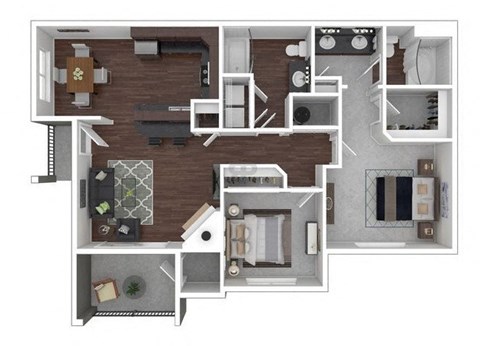 Floor plan for 2 beds, 2 baths, 1070 sqft